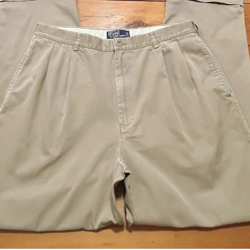 POLO Ralph Lauren Khaki Pants 36x32 (actual 36x30.5) ~ Pleated Straight Leg